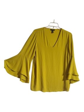Alfani Plus Size Chartreuse V-Neck Double Ruffle Sleeve Top 18W